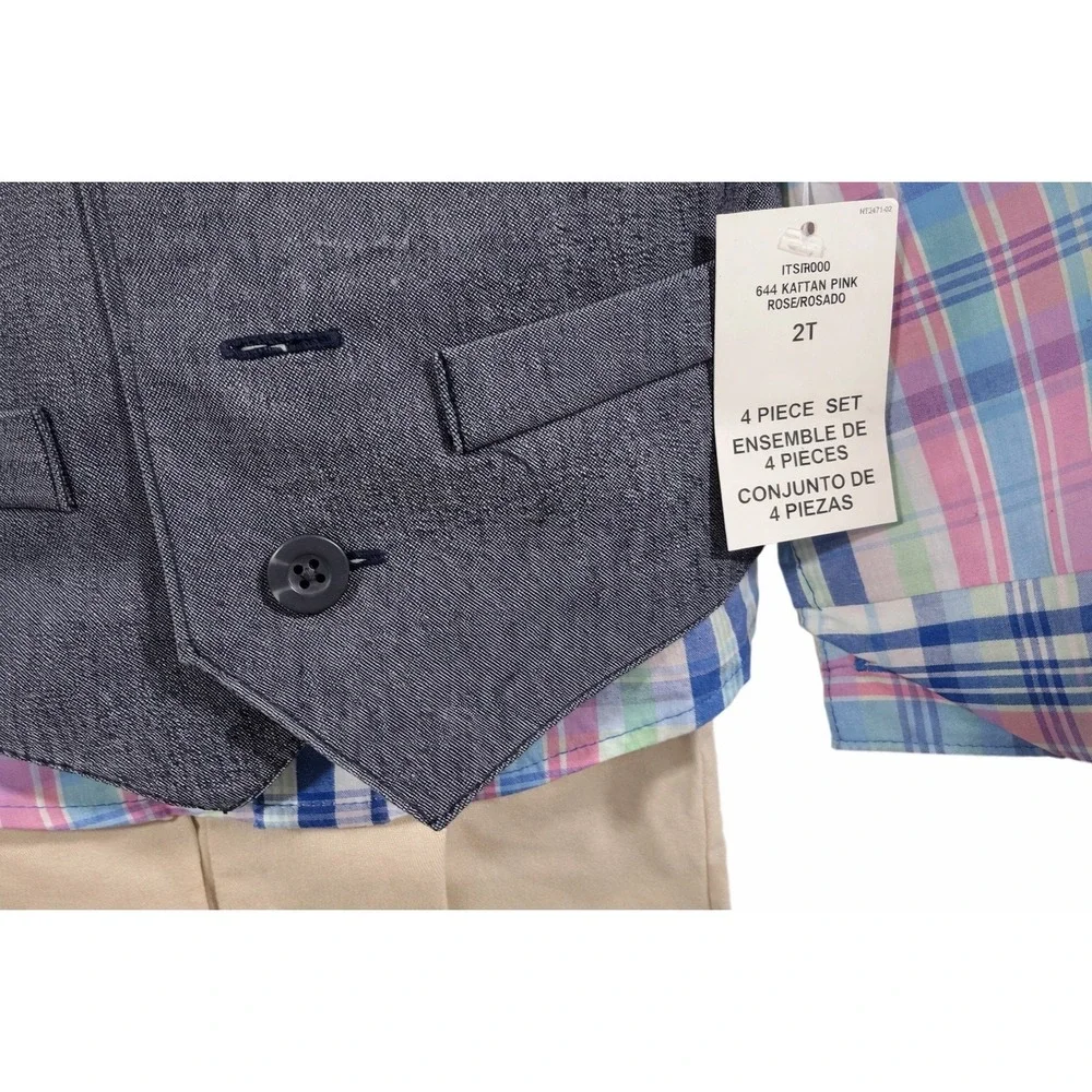 IZOD 4 Piece Suit Set Toddler Boys 2T Plaid Vest Pants Bow Tie Wedding NWT
